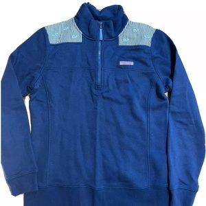 Vineyard Vines Womens Navy Blue & Stripe 1/4 Zip Pullover Shep Sweatshir…